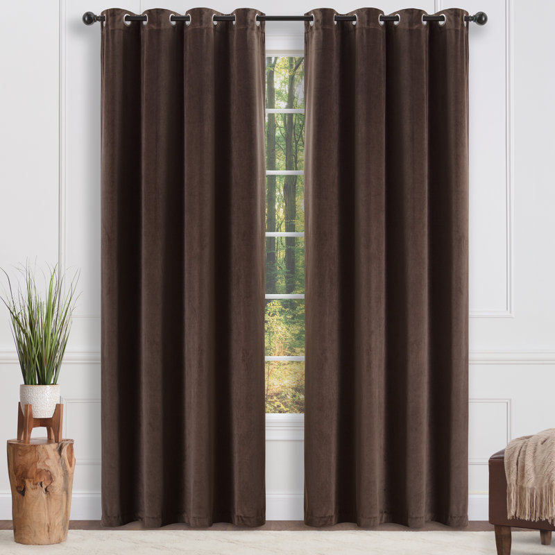 Shontaya Velvet Solid Color Room Darkening Grommet Curtain Panels, 52" W x 84" L, Mink