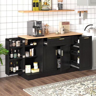 Buffet de rangement multifonctionnel, table de salle à manger extensible, tablettes réglables, support coulissant à 3 niveaux, rangement pour îlot de cuisine pour la cuisine, la salle à manger, le salon
