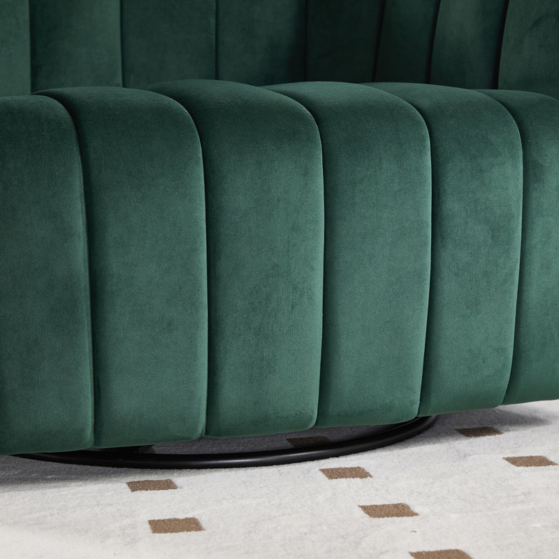 Fauteuil demi-tonneau pivotant rembourré, Velours vert