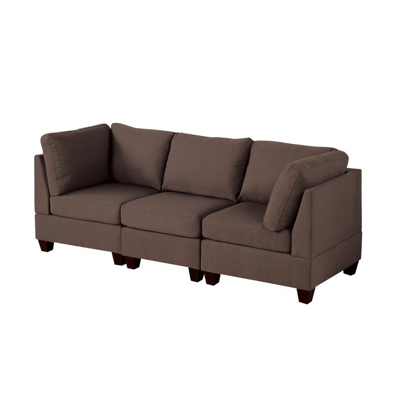 Modulaire - 3 pièces en café noir, fauteuil en tissu semblable au lin, cadre en bois tendance,