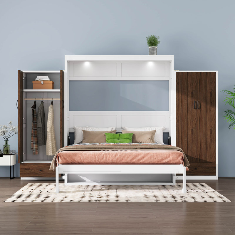 Grand lit escamotable avec lumière DEL, lit escamotable avec tiroirs de rangement pour garde-robe de bureau, lit escamotable pour chambre à coucher