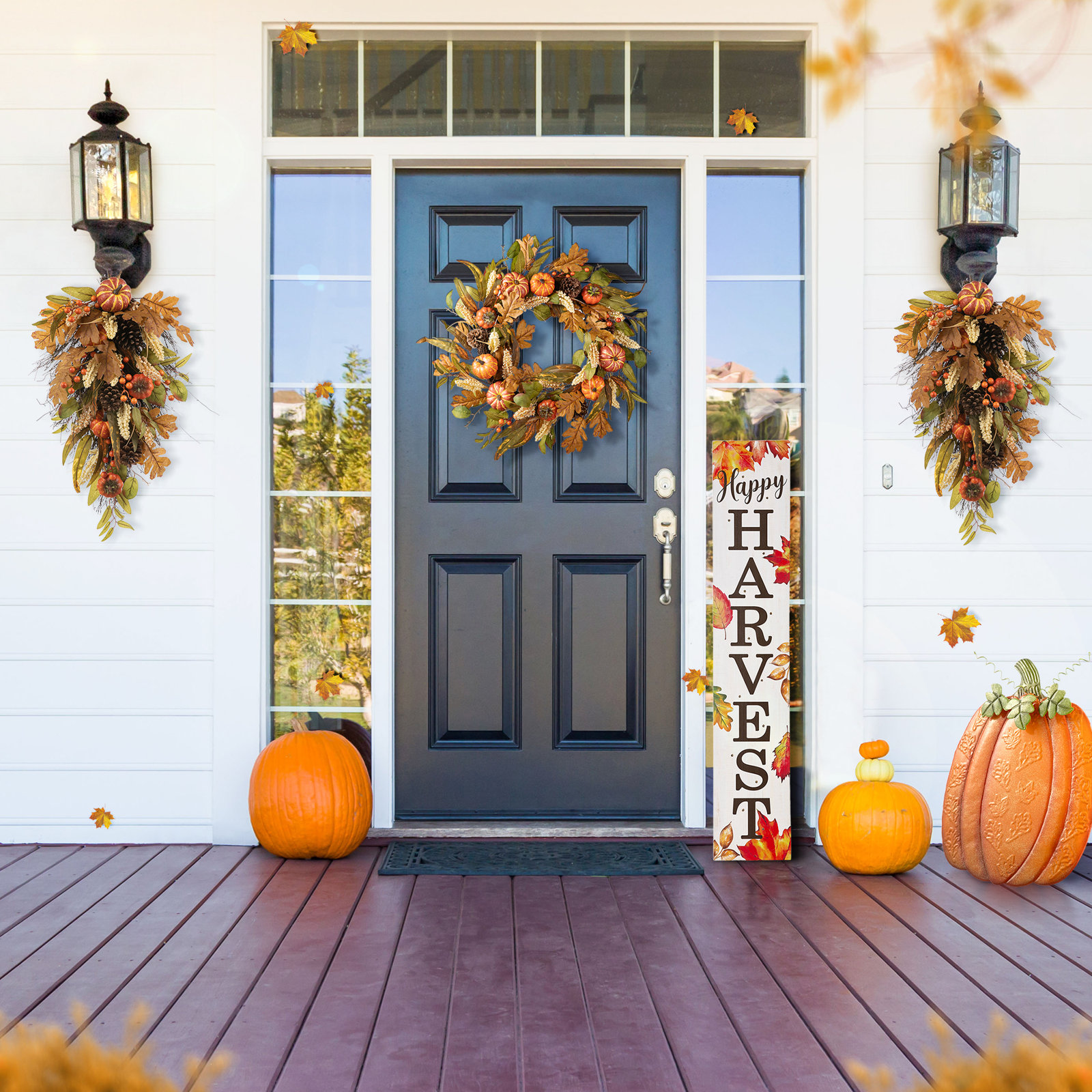 15" Pumpkin and Gourd Thanksgiving Swag
