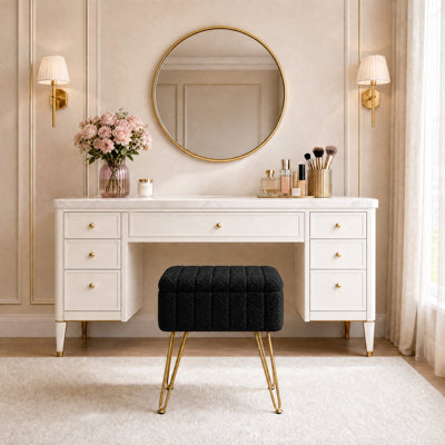 Élégant tabouret de rangement avec repose-pieds en faux molleton, siège en fourrure rembourrée avec compartiment de rangement caché, pieds robustes en métal et repose-pieds antidérapants, meubles multi-usage pour litro 15,7 x 11,8 x 18,7 po