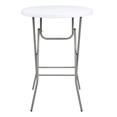31.5" L X 31.5" W X 43" H - Cocktail Table White High Top Folding Table, Portable Bar Height Folding Table Round With Detachable Gray Legs