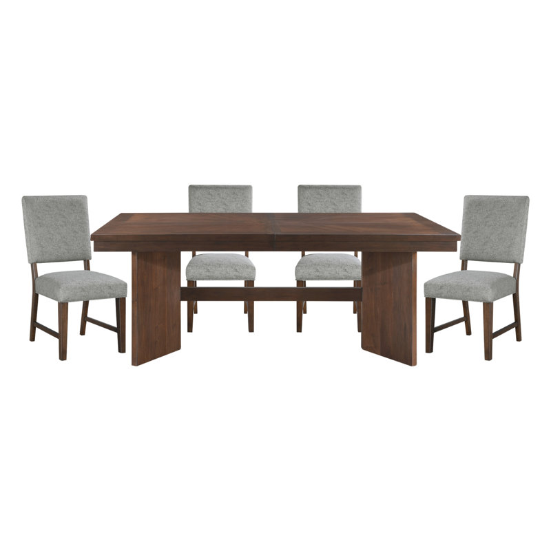 Table de salle à manger 5 pièces en noyer avec rallonge et 4 chaises rembourrées, 5 pièces: table, 4 chaises