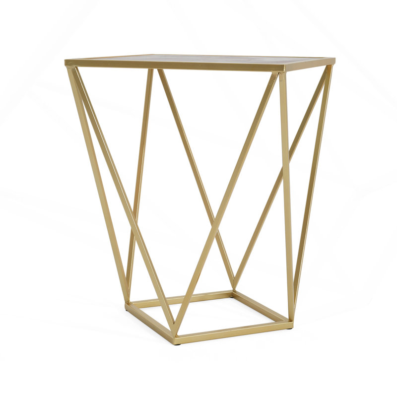 Creative Simple Glass Side Table,Gold+White Color
