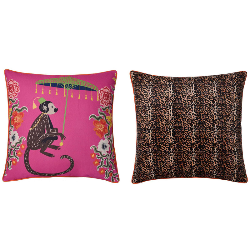 Dann Foley Double Sided Pillow Cotton Blend Throw Square Pillow Cover & Insert, Monkey/Cheetah Left