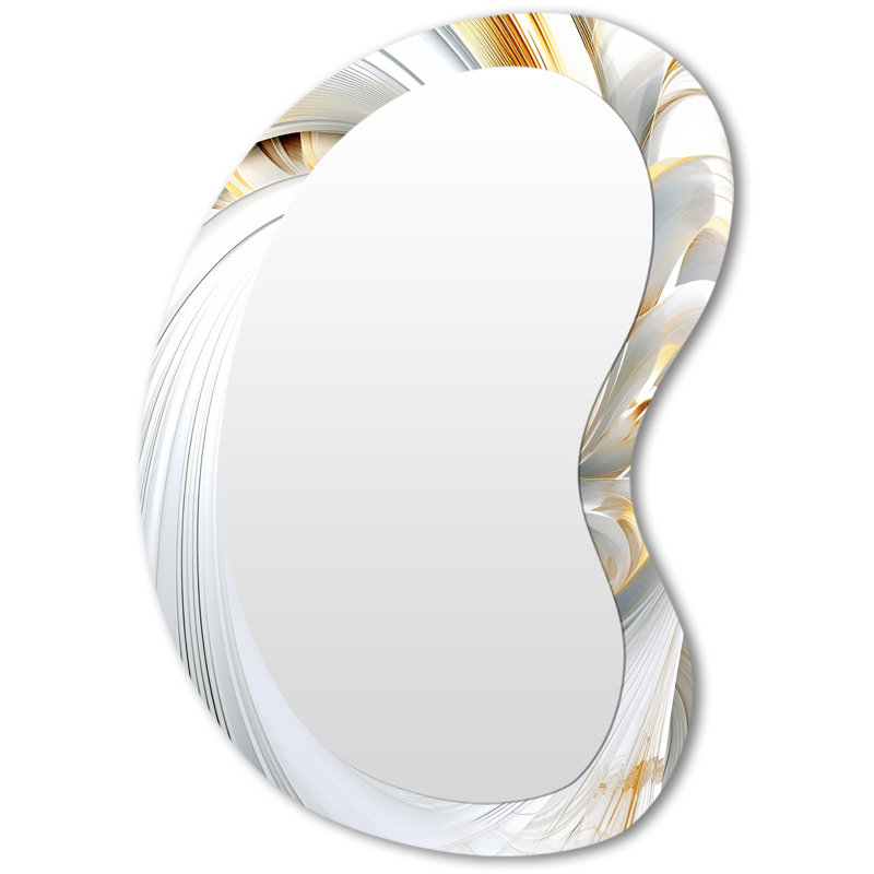 «Eudochia Whirling tandis que les fractales glam en or et blanc IV - miroir mural asymétrique unique de fractales, miroir de forme unique moderne, art imprimé en métal