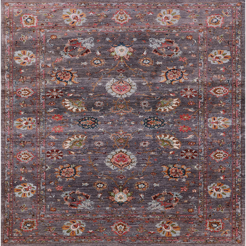 Tapis brun à motif oriental, Carré 8 pi