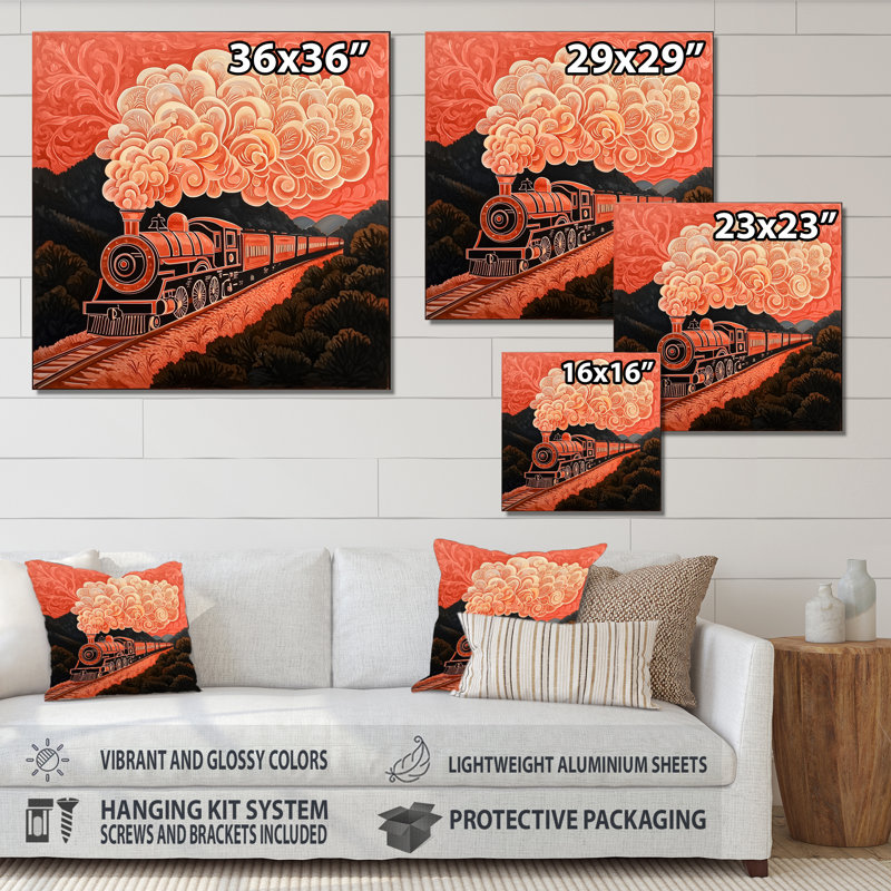 "Train Majestic", propulsion à vapeur, décoration murale moderne en métal, H 16 po x l 16 po