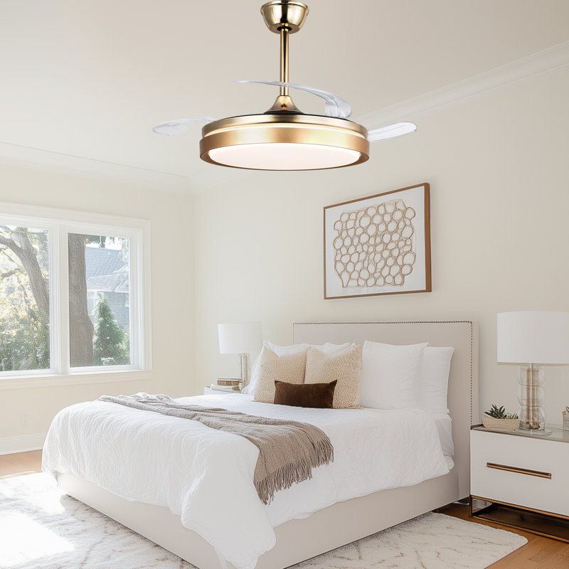 42" 3-Blade Gold Ceiling Fan with Lights and Remote Control, 6-Speed Latest DC Motor Ceiling Fan for Living Room, Bedroom