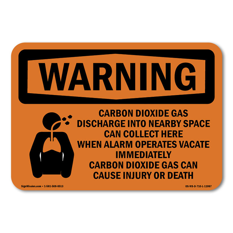 Déversement de gaz carbonique avec panneau en aluminium 14 po x 10 po