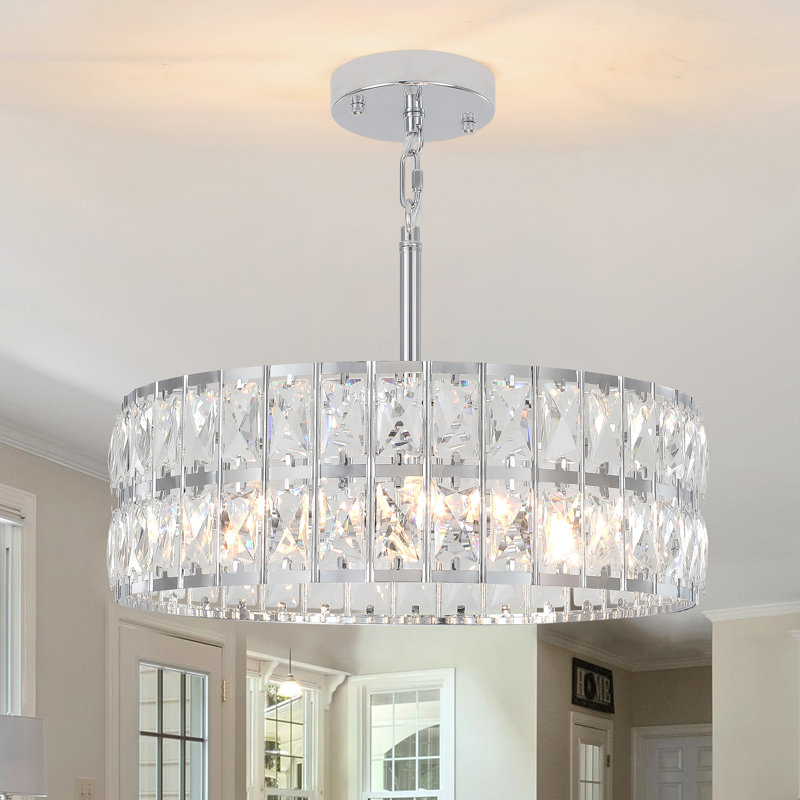 Lustre tambour en cristal 5 lumières Khyryn, Chrome chrome