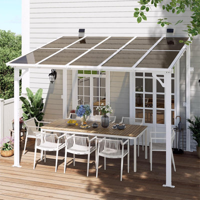 Yardgrace Sloped Roof Wall Mounted Aluminum Pergola With Solar Light