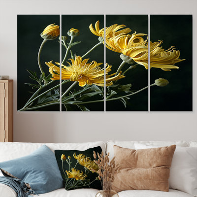 Forsythia jaune à fleurs jaunes - art mural floral pour le salon, 4 pièces