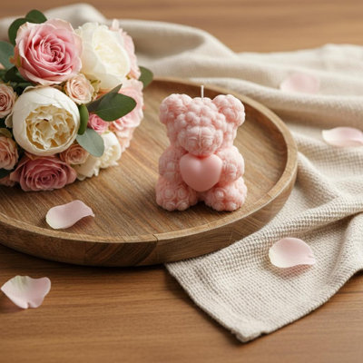 4" Pink Sea Salt And Orchid Scented Dimensional Teddy Bear Candle
