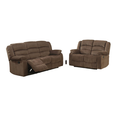 Modern 2-Piece Polyester Fabric Sofa Set in Brown with Pillow-Style Armrests and Adjustable Footrests