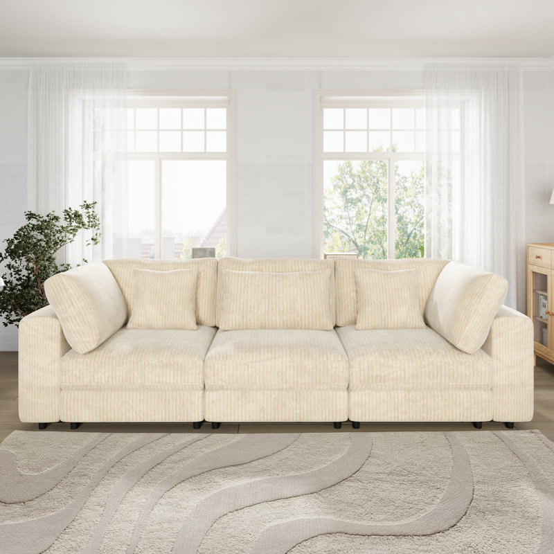 Canapé en velours côtelé 105,03 po, Velours côtelé beige