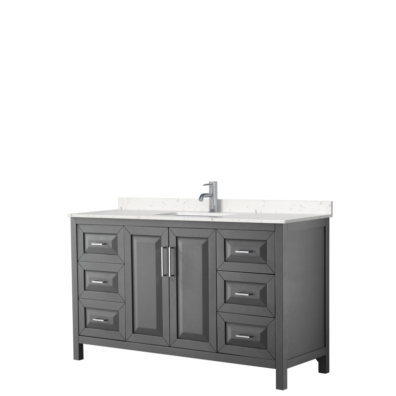 Ensemble de meuble-lavabo simple 60 po Daria, Chrome poli, Gris foncé, Marbre de culture de Carrare