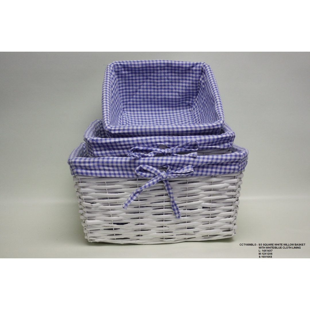 3 Piece Square Willow Basket with Cloth Lining Set Desti Design 