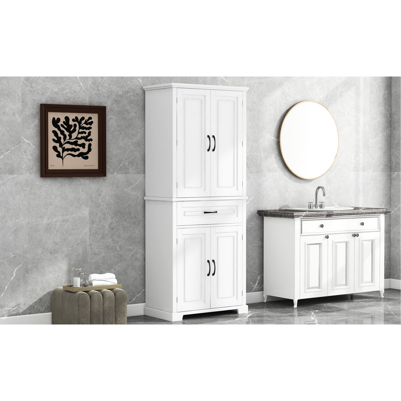 Armoire de salle de bain haute avec tablettes réglables - blanc, blanc construction pour portes de rangement, tiroir, tablette intérieure