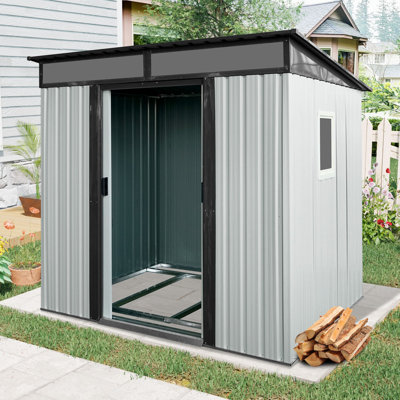 6x5 Metal Outdoor Storage Shed With Window And Transparent Plate White - Black