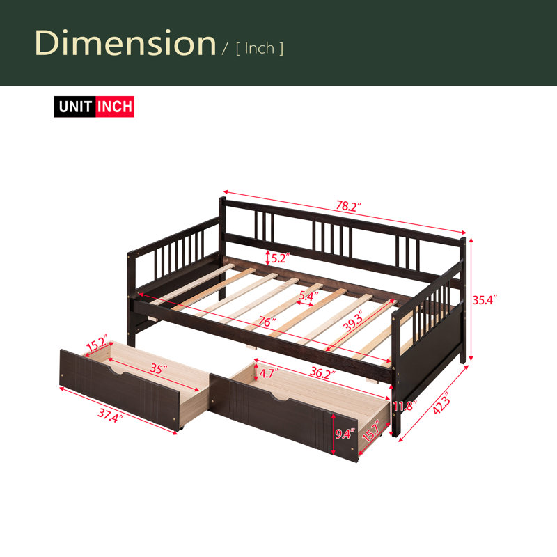 Daybed Wood Bed, Espresso, Twin