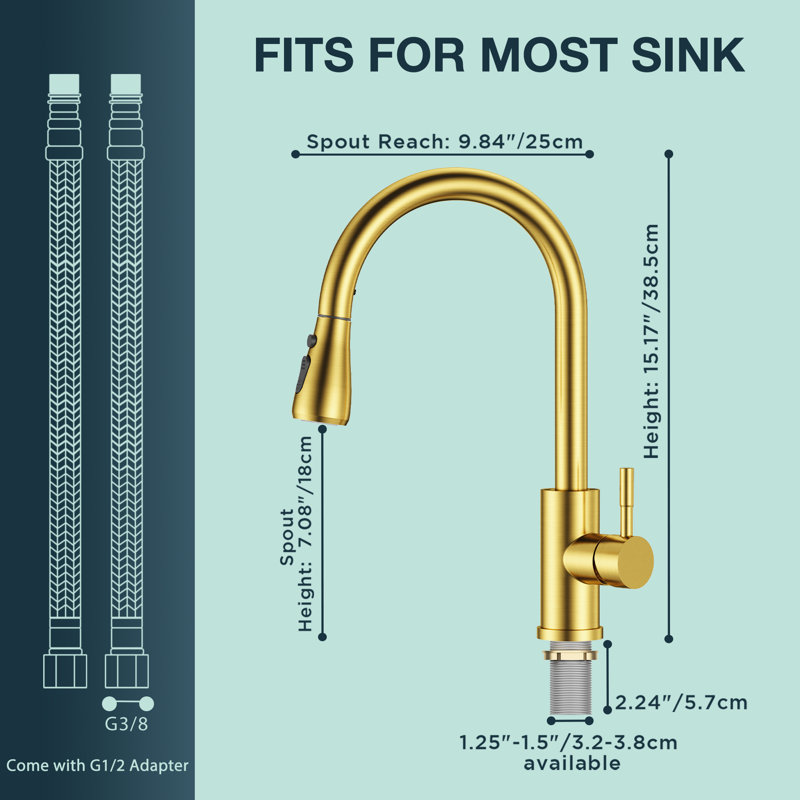 Pull Down Spray Single Lever Kitchen Tap, Gold