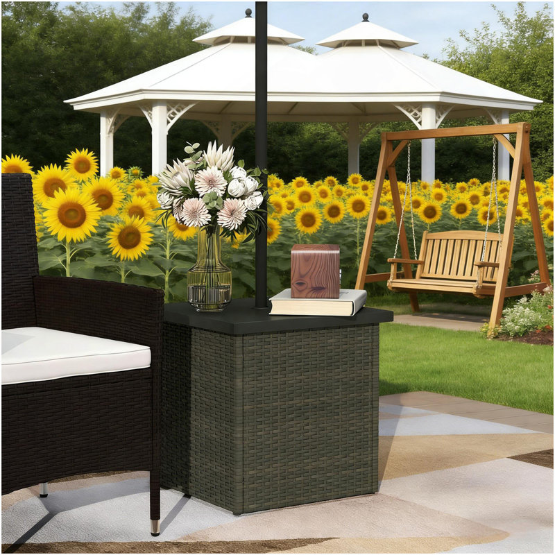 Table basse d'extérieur pour patio, table d'appoint en osier avec trou pour parasol