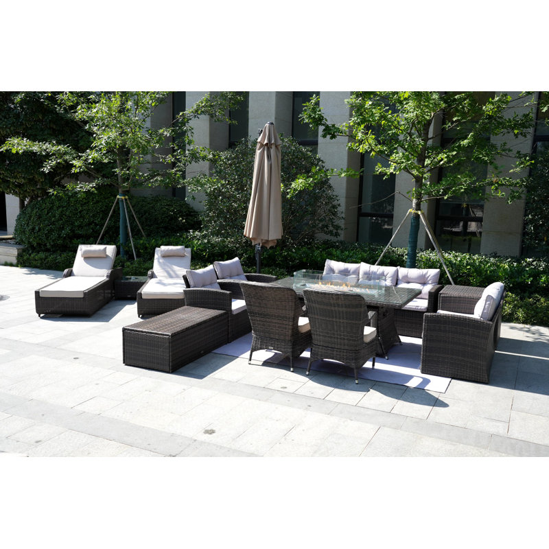 Aquiel 11 - Person Patio Conversation Set with Cushions