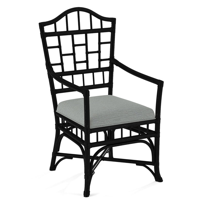 Chippendale Upholstered Arm Chair, Black, White Performance Fabric; 0851-94