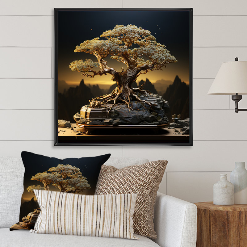 " Bonsai Maple Tree II ", 16" H x 16" W x 1" D, Black Floater Framed