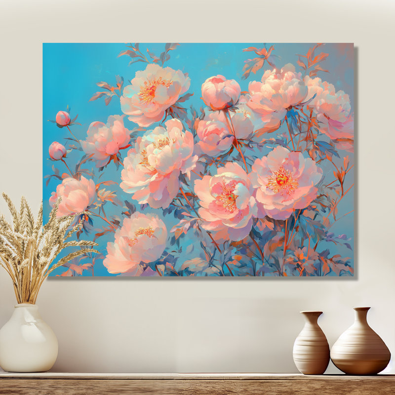 «Pastel Blossom Dream Of Pe pivoines» - art mural en métal pivoines pour le salon, H 12 po x l 20 po