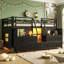 Lit mezzanine simple en métal avec lumières intégrées, tiroirs en tissu et tablettes de rangement, espace privé sous le lit, sans sommier requis, noir-2091356706-2091356704