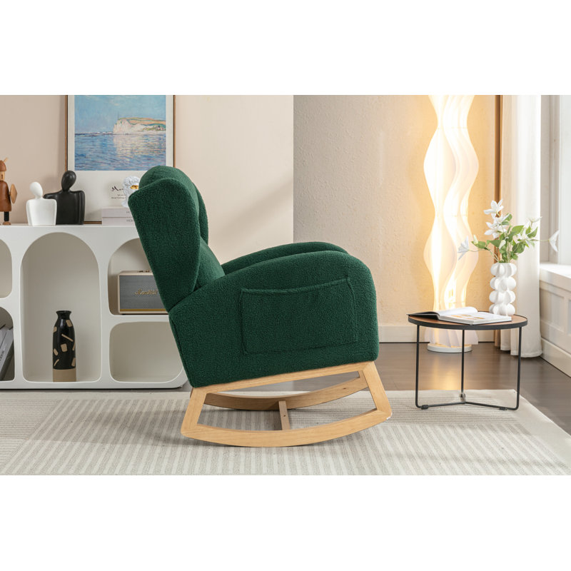 Chaise berçante en tissu Teddy avec poche latérale, Vert