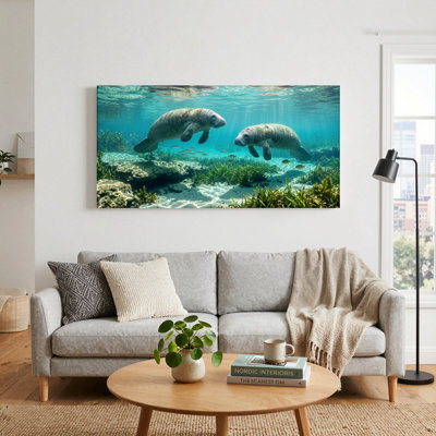 Manatee Underwater Canvas Wall Art Oil Painting Print Set Of 1