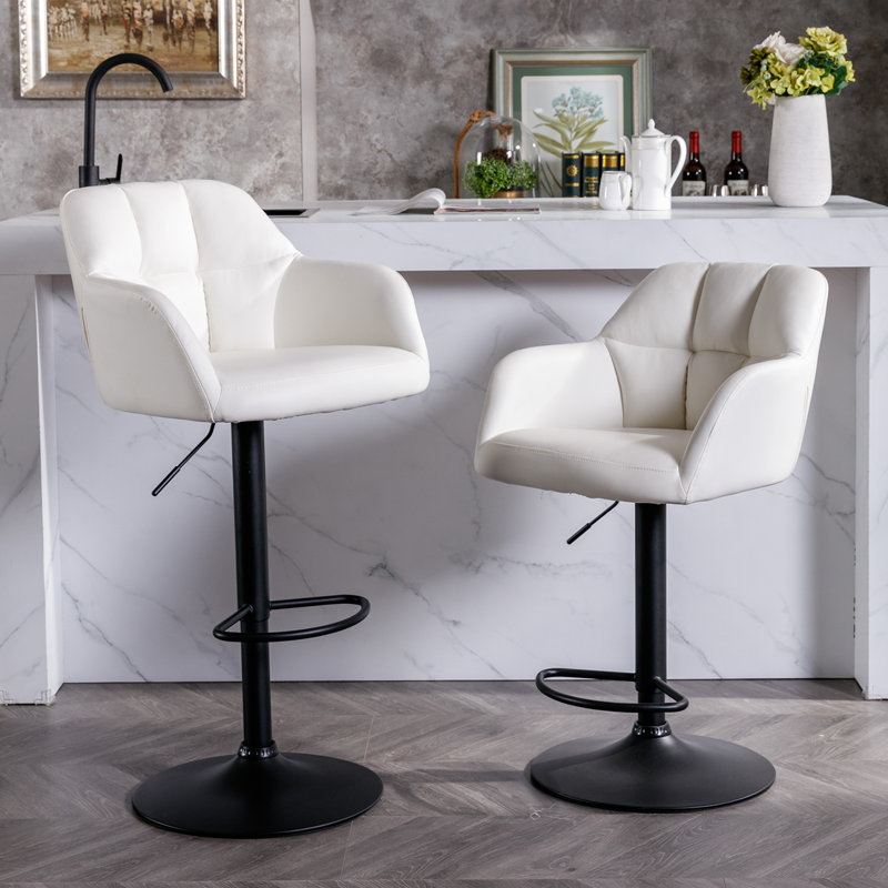 Gareth Swivel Adjustable Height Bar Stool, PU-White