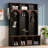 Farmhouse Wooden Style Hall Tree With Arched Design, Practical Entryway Walnut Storage Bench With 5 Black Hooks, Minimalist 4-In-1 Hallway Shoe Cabinet With 7 Cubbies For Mudroom, Living Room-387225589