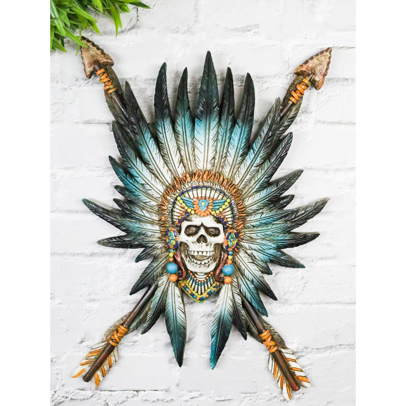 Décoration murale tête de crâne de chef indien du sud-ouest avec gardon et flèches croisées