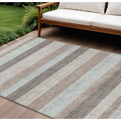 Tapis extérieur lavable rayé taupe et ivoire 9 pi x 12 pi
