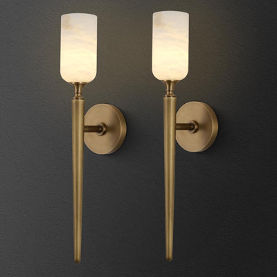 2 - Light Armed Alabaster Wall Sconce Light With Alabaster Shade (Set of 2)