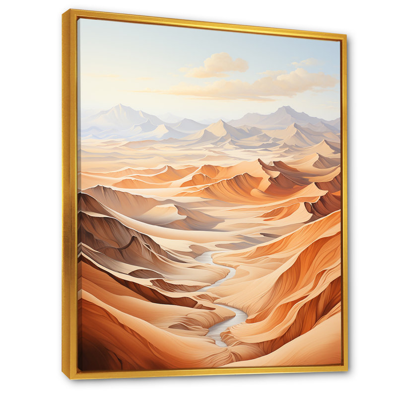 Désert du désert, impression de minimalisme sur toile, Cadre flottant doré, H 20 po x l 12 po x P 1 po