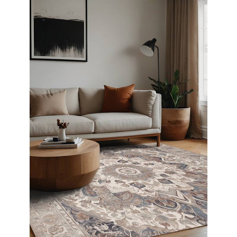 Machine Washable Gray Area Rug, Square 4'