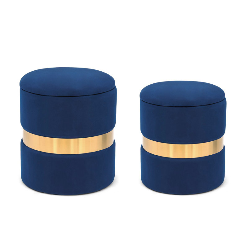 Ottoman with Cushion, Blue Velvet