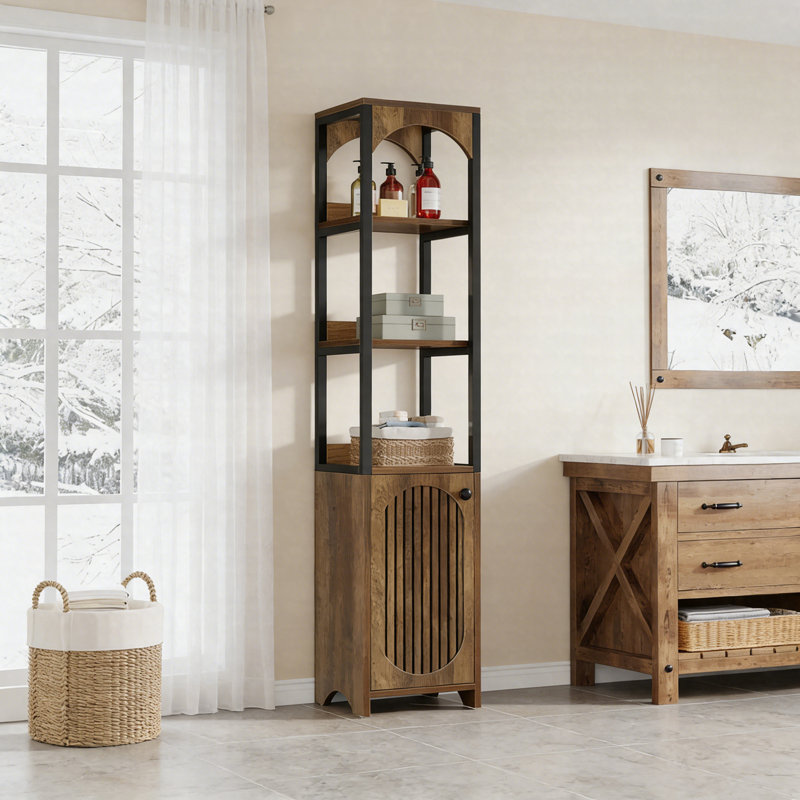 Bibliothèque de coin 71,6 "avec armoire, bibliothèque industrielle étroite avec tablettes ouvertes