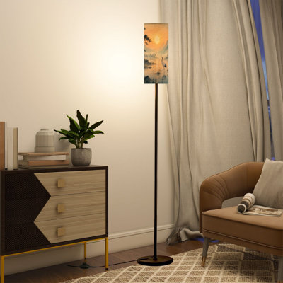 Modern Tall Floor Lamp with Remote Control Dimmable LED, Adjustable Lampshade Japanese Style Crane for Living Room Bedroom Office