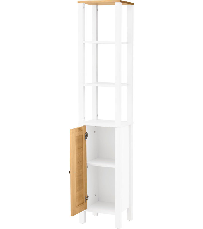 Ayanna Solid Wood Tall Bathroom Cabinet, White/Brown