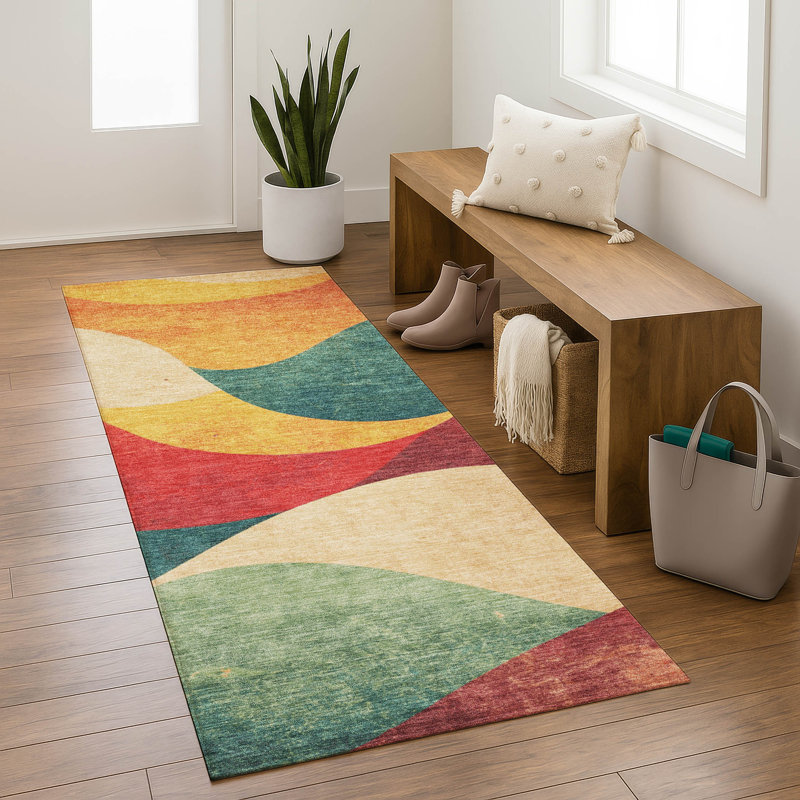Premium Machine Washable Mayfield  swirls Rug, 2'3" x 7'6" Runner, Orange