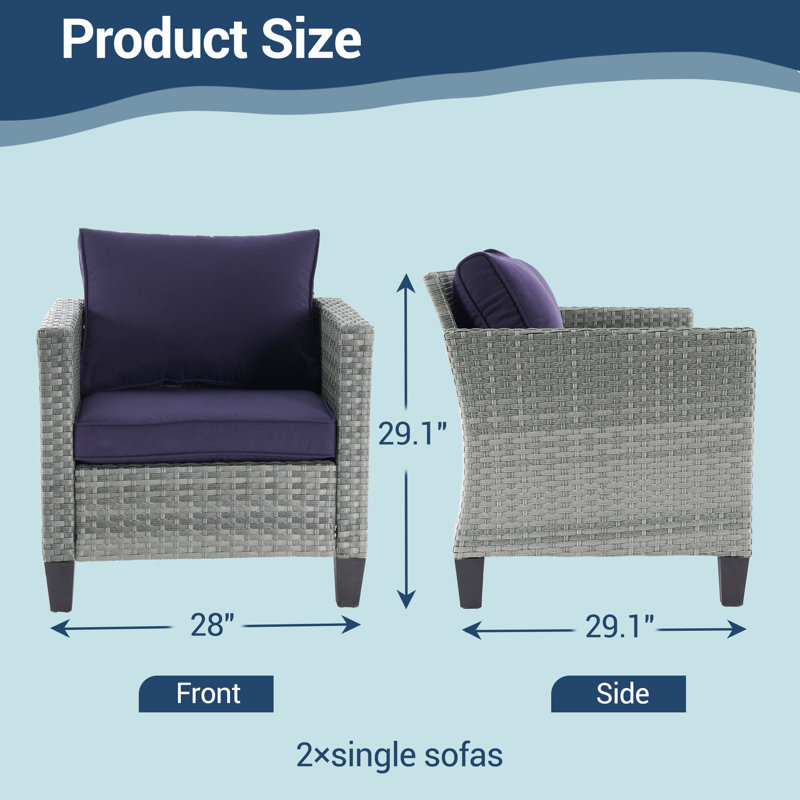 Arejas Outdoor Lounge Chair with Cushions, Gray, Navy