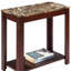 Grande table de bout en bois 24 po avec finition cerisier foncé et plateau en marbre